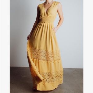 Baltic Born Bondi Mustard Yellow Boho Maxi Dress, Small, new with tags